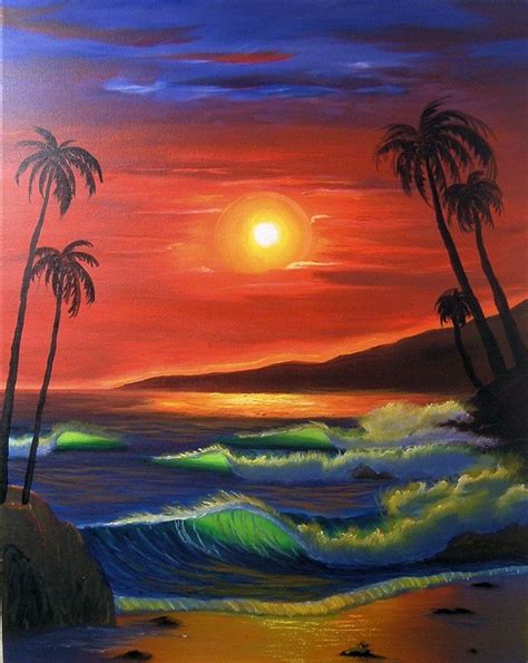 Sunset Painting Landscape Drawings Beach Sunset Painting
