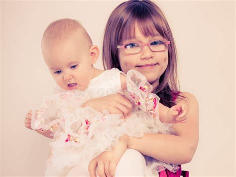 Two Little Sisters Portrait Stock Image Image Of Innocence Adorable 83778023