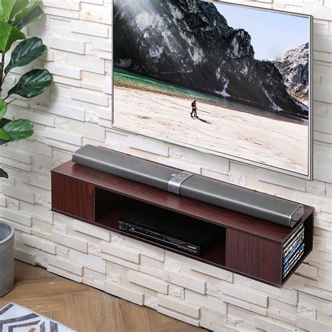 Fitueyes Brown Floating Tv Stands Wall Mounted Audiovideo Black Wood