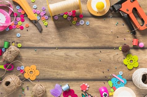 Premium Photo Assortment Of Various Craft Items On Wooden Background