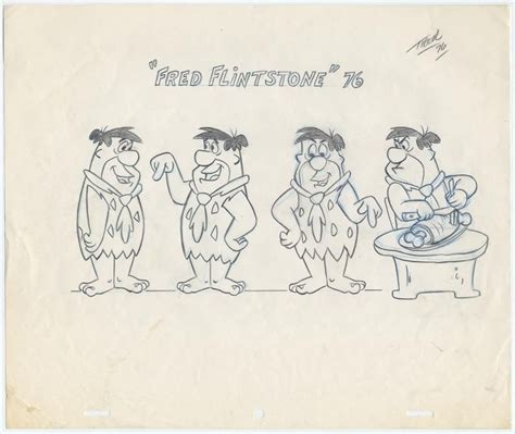 Original Model Drawing In 4 Poses Of Fred Flintstone From The