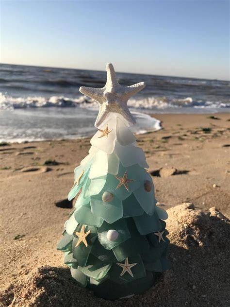 Seaglass Christmas Tree Nautical Home Décor Sea Glass Trees Etsy Teal Christmas Teal