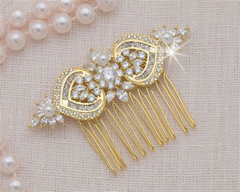 Gold Diamond Bridal Comb Wedding Hair Accessories Art Deco Etsy
