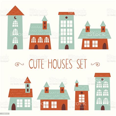 Set Of Cute Houses Hand Drawn Style Stock Illustration Download Image