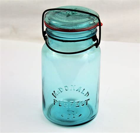 Antique Fruit Jar Mcdonald Canning Jar Blue Glass Jar Blue