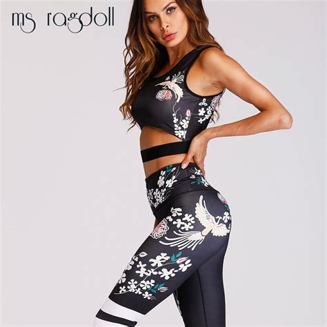 fitness women suits sexy print floral sportswear for women yuga tracksuit workout bar pants high