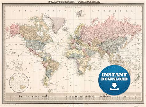 Digital Old World Map Printable Download Vintage World Map Printable