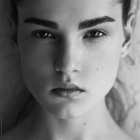 Black And White Portrait Of A Beautiful Young Girl Close Up By
