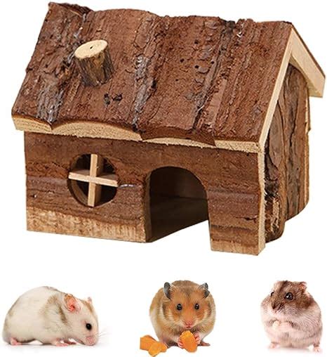 Amazon Com Hamster Wooden House With Chimney Small Pets Hideout For Dwarf Hamster Cage Play