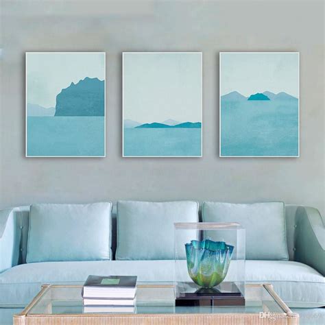 2020 3 Modern Abstract Seascapes Poster A4 Blue Landscape  