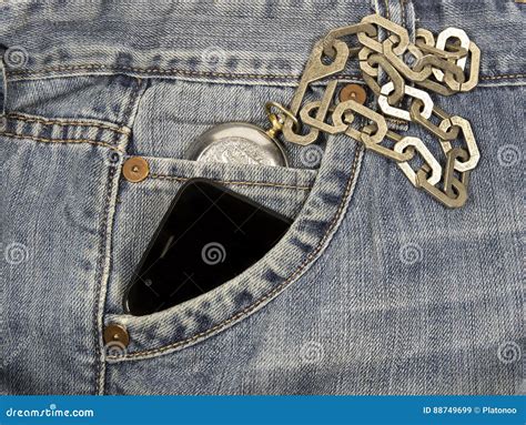 Smartphone Jeans Watch Pocket Stock Image Image Of Clock Minute