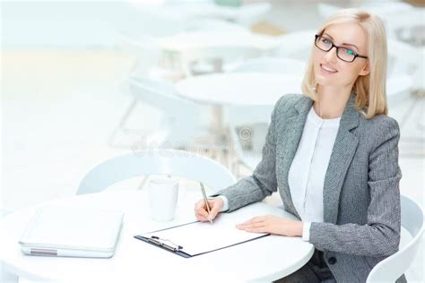 Pretty Business Woman Signing Papers Stock Image Image Of People