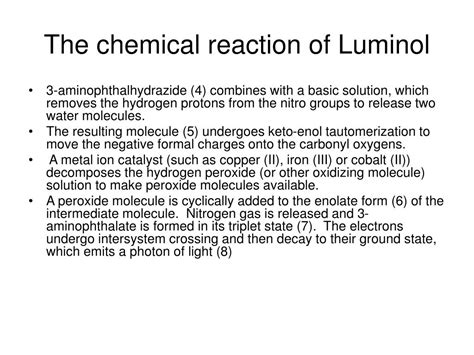 Ppt Luminol Structure Synthesis Chemical Reaction And Its
