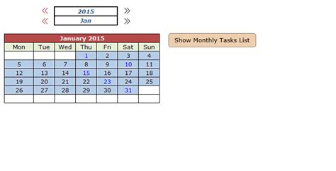 Calendar Cum To Do List Template In Excel Monthly Tasks List 2 List