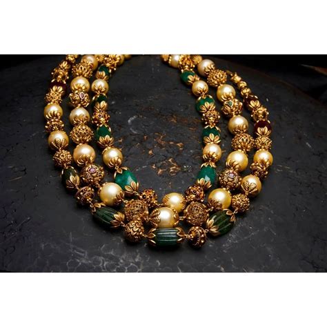 Classic Gold Beaded Necklace From Arnav South India Jewels