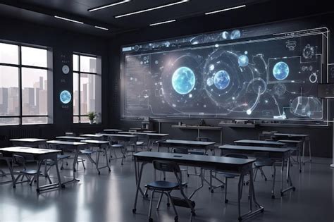 Premium Ai Image Futuristic School Classroom With Augmented Real Ai
