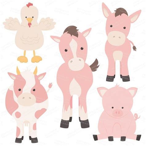 Premium Soft Pink Farm Animals Clip Art And Vectors Soft Pink Etsy