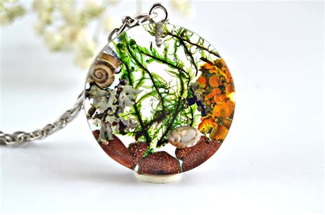 Pendant Terrarium With Lichen Real Moss Necklace Real Lichen Etsy