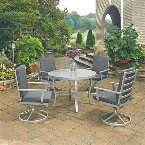 South Beach 5 Pc Round Outdoor Dining Tableand 4 Swivel Rocking Chairs