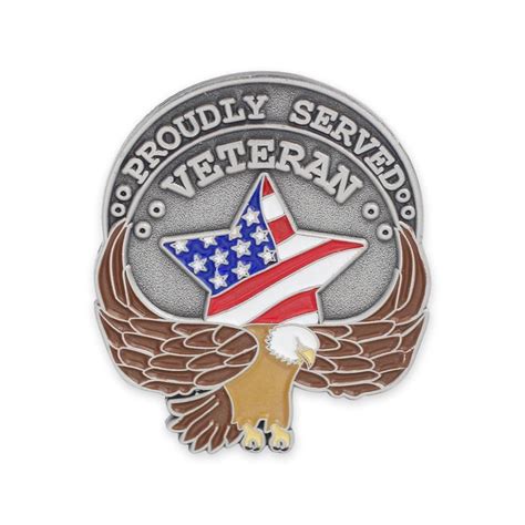 Proudly Served Veteran American Flag And Eagle Enamel Lapel Pin