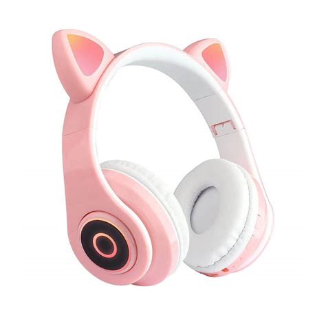 B39 Cute Cat Ear Headset Wireless Bluetooth50 Foldable Gaming Headphone With Flash Rgb Lights