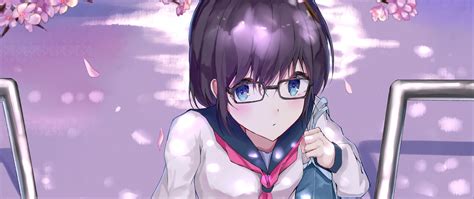 Download Wallpaper 2560x1080 Girl Schoolgirl Glasses Uniform Sakura