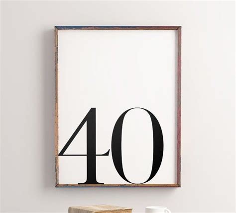 Number Forty Printable Art Forty Sign Number 40 Wall Art Black