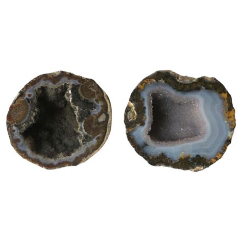 Pair Of Landscaped Sea Blue Agate Geodes With Crystal Quartz Ps After