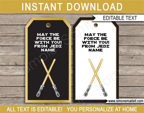 Star wars is an epic (and very popular) american space opera franchise initially conceived by filmmaker george lucas. Gold Star Wars Favor Tags Template | Thank You Tags