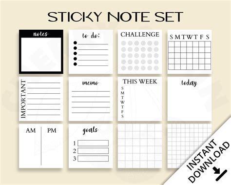 Printable Sticky Notes Minimalist Design X Inch Sticky Etsy Canada