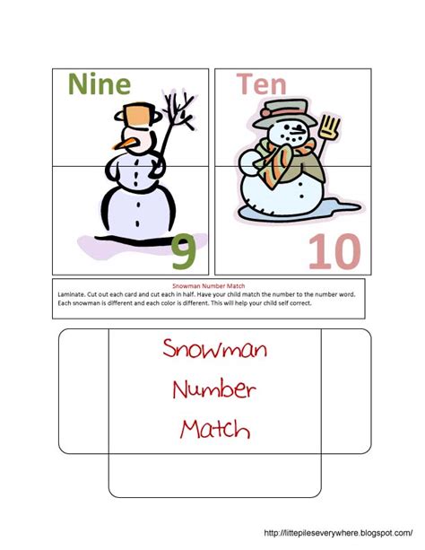 Little Piles Everywhere Snowman Number Match Free Printable