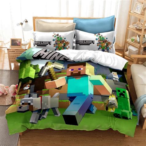 Minecraft 1 Duvet Case Pillowcase 3pcs Bedding Set Bedding Picky
