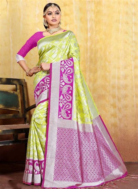 Buy Jacquard Silk Designer Traditional Saree For Ceremonial Online