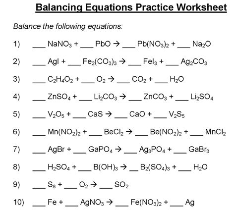 This one is great for balancing chemical equations practice worksheets and solutions. Balancing Equations Worksheet Key Balancing Chemical — db ...