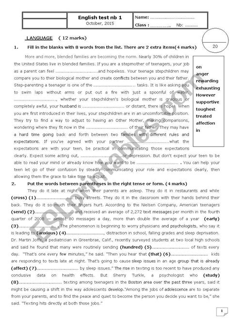 Mid Term Test 1 2nd Form Esl Worksheet By Afoufa English Test Learn