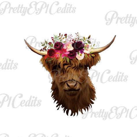 Cute Cow With Flower Crown Highland Cow Heifer Printable Etsy