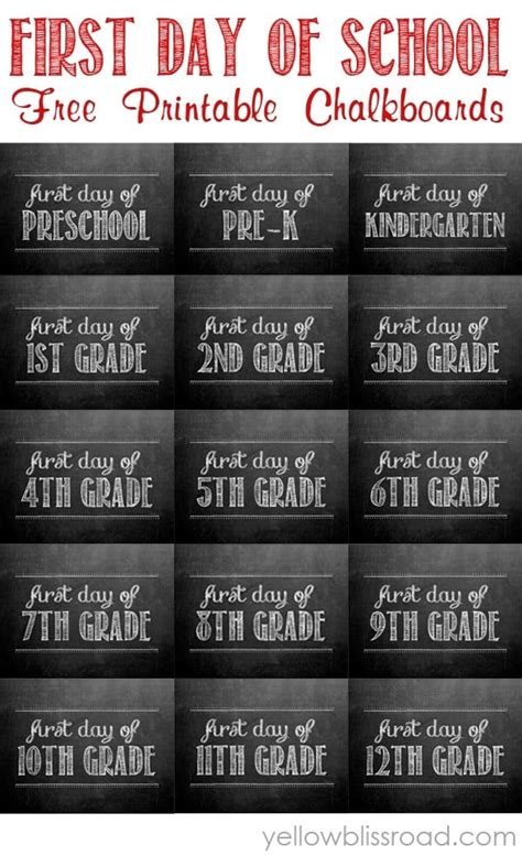 First Day Of School Free Chalkboard Printables
