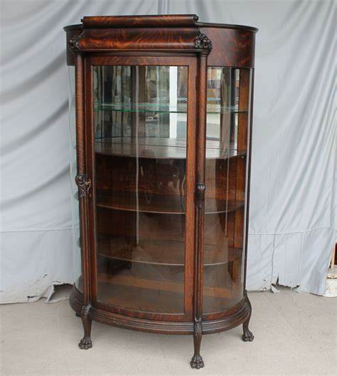Antique Oak Curved Glass China Cabinet With Claw Feet Antique Poster