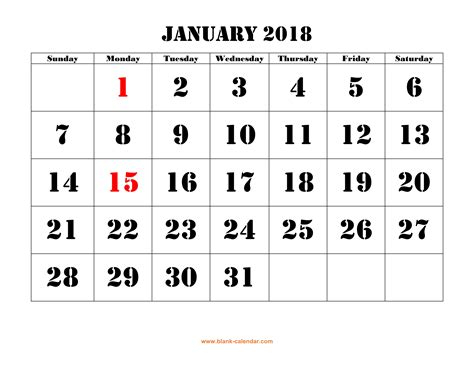 January 2018 Printable Calendar Free Download Monthly Calendar Templates