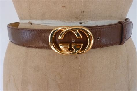 Vintage Gucci Belt Brown Leather With Gold Tone Metal Double G