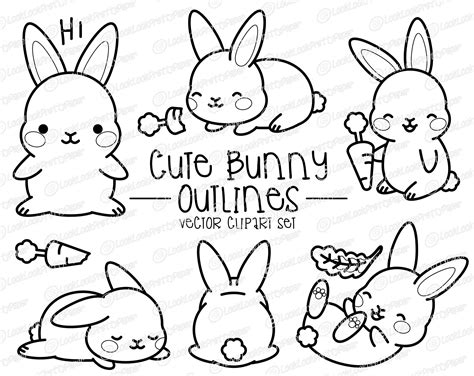 Premium Vector Clipart Kawaii Bunny Outlines Cute Bunny Outlines
