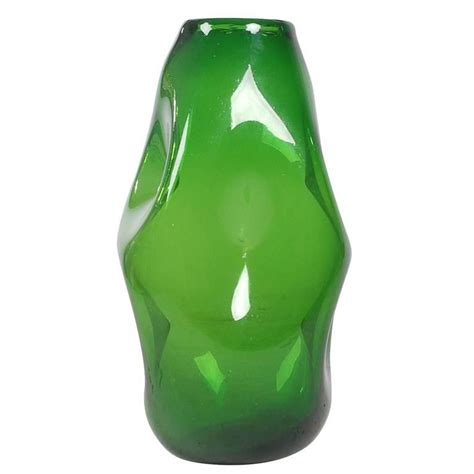Mid Century Modern Italian Green Art Glass Vase By Empoli After Murano From A Unique