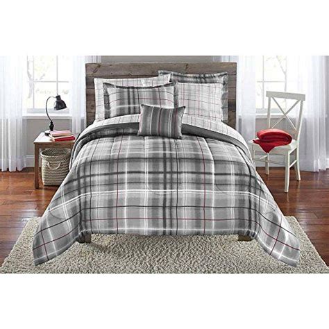 Mainstays Bedinabag Bedding Comforter Set Grey Plaid Twintwin Xl