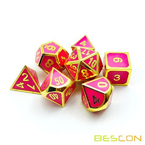 Bescon Super Glow In The Dark Metal Polyhedral Dice Set Golden And Rose