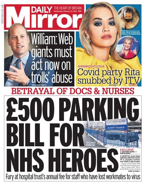 Daily Mirror Front Page 10th Of February 2021 Tomorrow S Papers Today