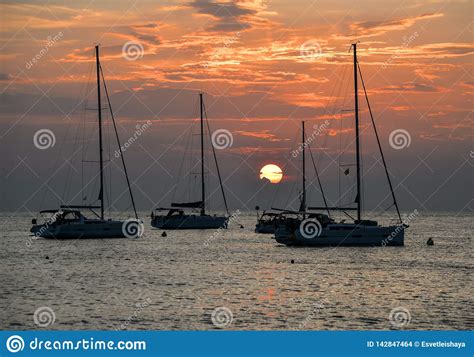 Beautiful Evening Adriatic Sea Yachts And Sunset Sky Croatia Evening