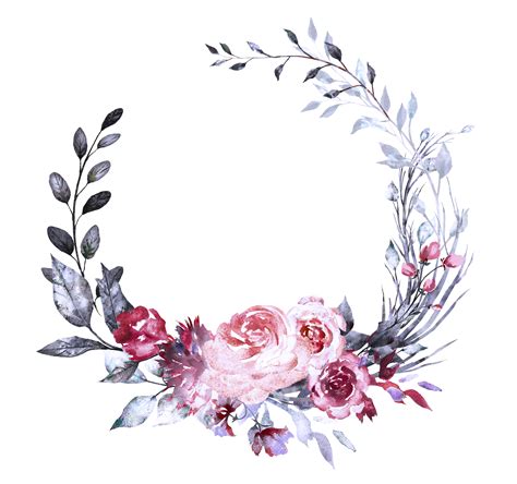 Watercolor Pink Rose Greenery Wreath Svg Png Frame Clipart Floral Images