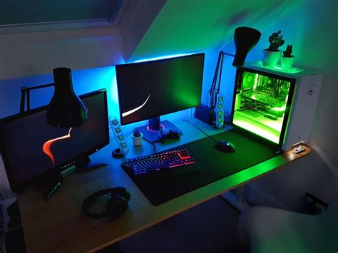 Blue And Green Gaming Setup Ultimate Gamers Dream