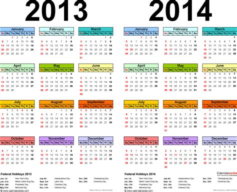 2013 2014 Two Year Calendar Free Printable Pdf Templates