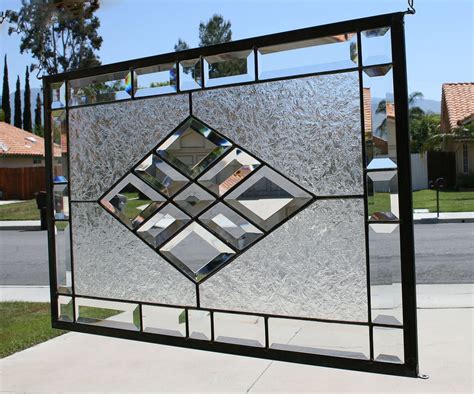 beveled diamonds large clear stained glass window panel